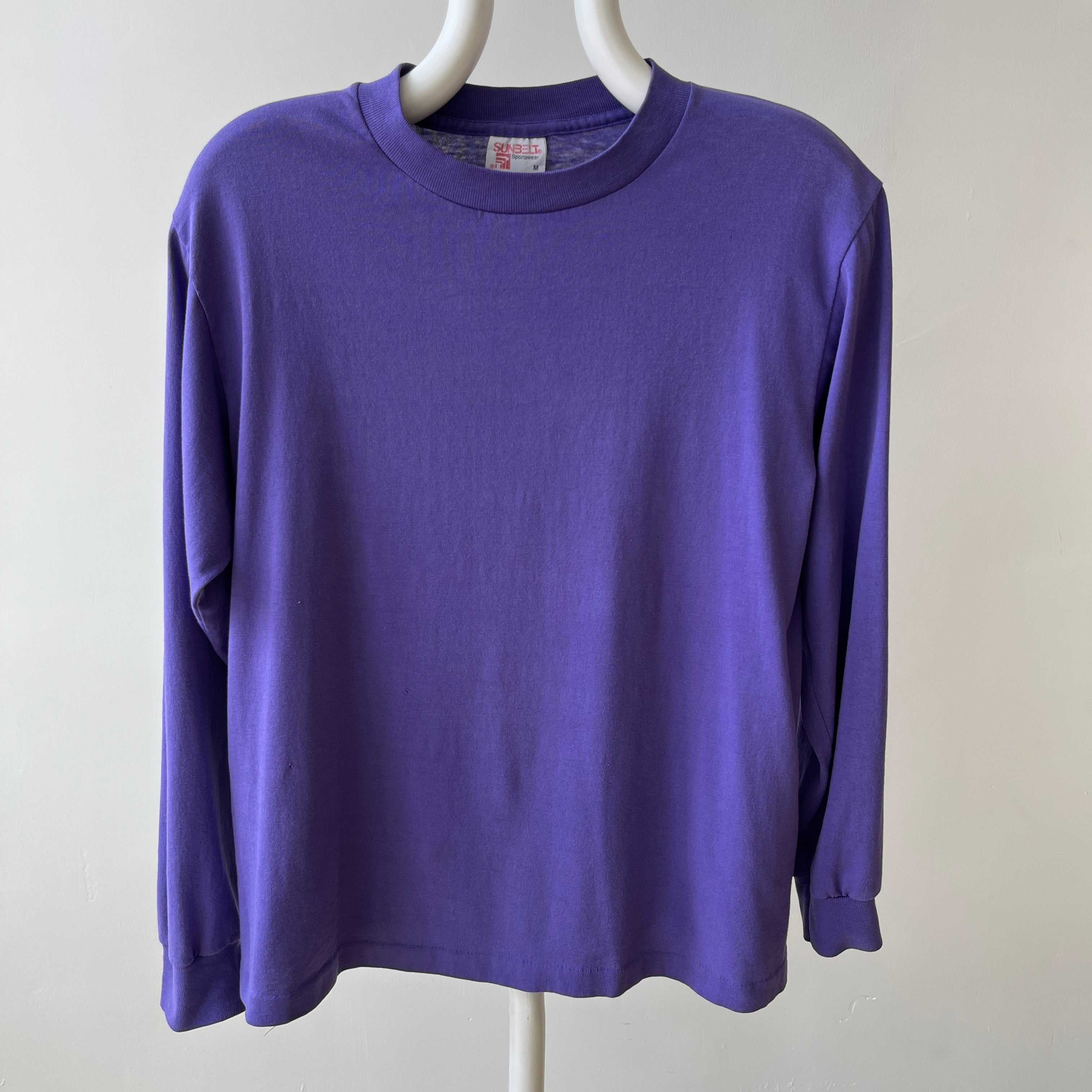 1980s Faded Long Sleeve Purple 50/50 Single Stitch T-Shirt by Sunbelt