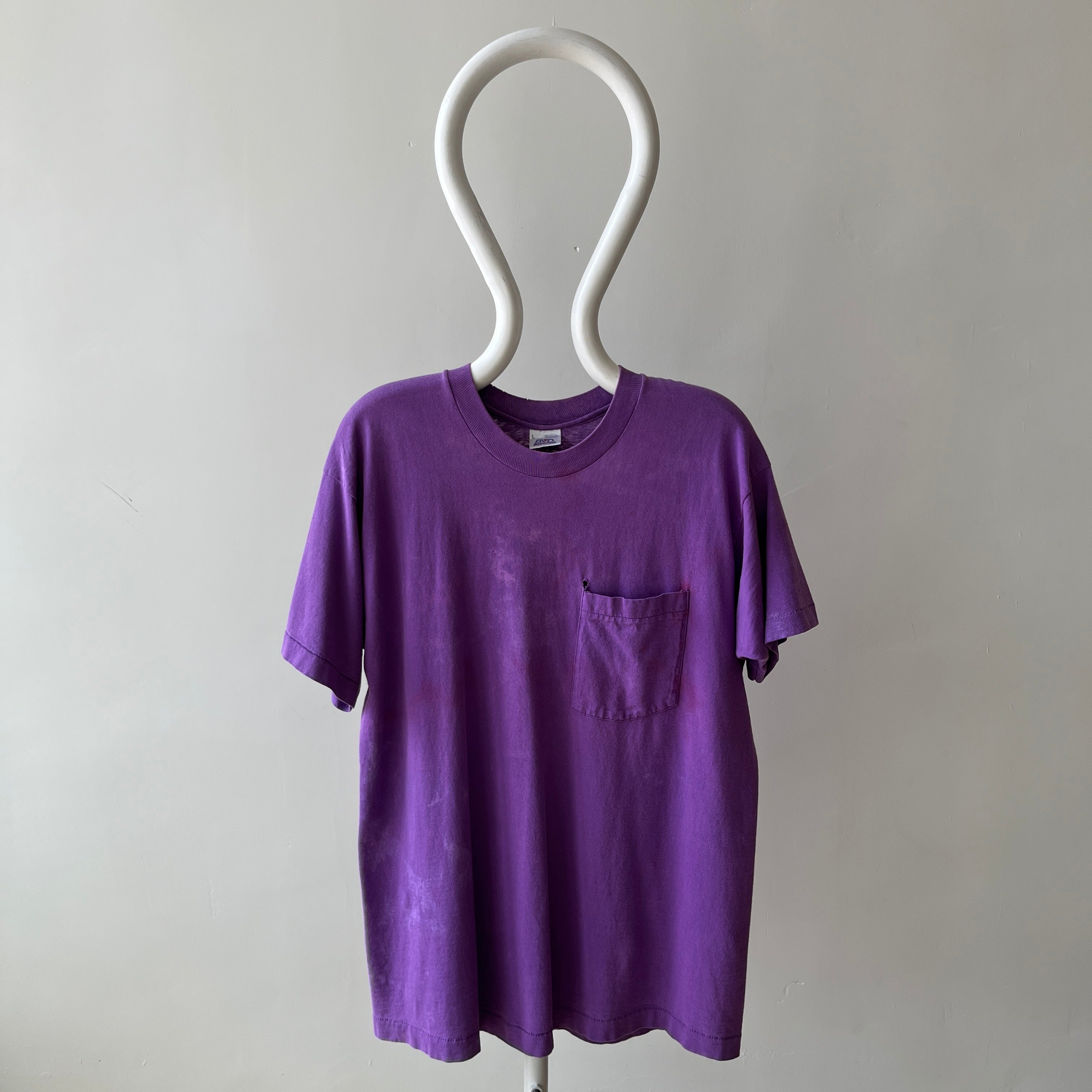 1980s Super Rad Sun Faded Bleached Out Worn Purple Selvedge Pocket T-Shirt
