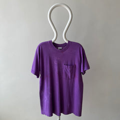 1980s Super Rad Sun Faded Bleached Out Worn Purple Selvedge Pocket T-Shirt
