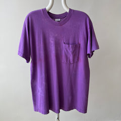1980s Super Rad Sun Faded Bleached Out Worn Purple Selvedge Pocket T-Shirt