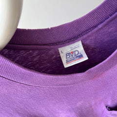 1980s Super Rad Sun Faded Bleached Out Worn Purple Selvedge Pocket T-Shirt