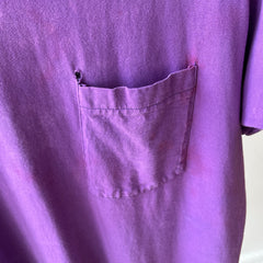 1980s Super Rad Sun Faded Bleached Out Worn Purple Selvedge Pocket T-Shirt
