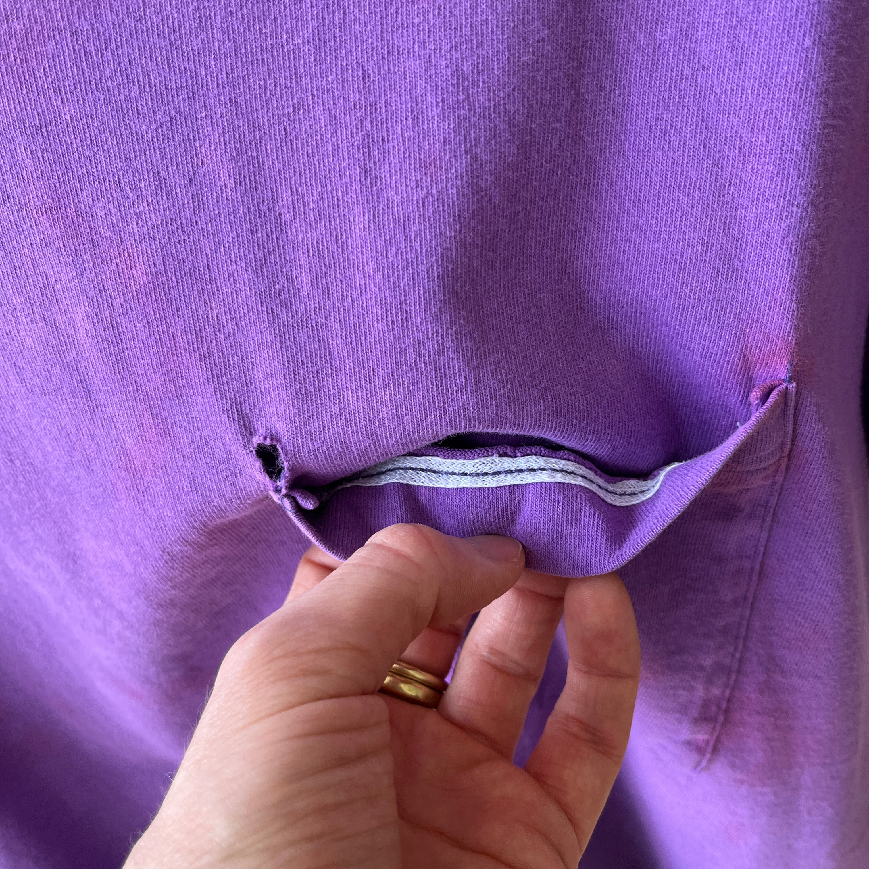 1980s Super Rad Sun Faded Bleached Out Worn Purple Selvedge Pocket T-Shirt