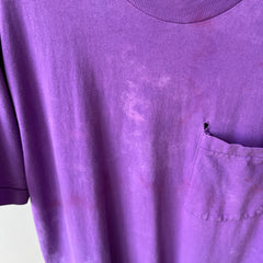 1980s Super Rad Sun Faded Bleached Out Worn Purple Selvedge Pocket T-Shirt