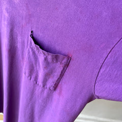 1980s Super Rad Sun Faded Bleached Out Worn Purple Selvedge Pocket T-Shirt