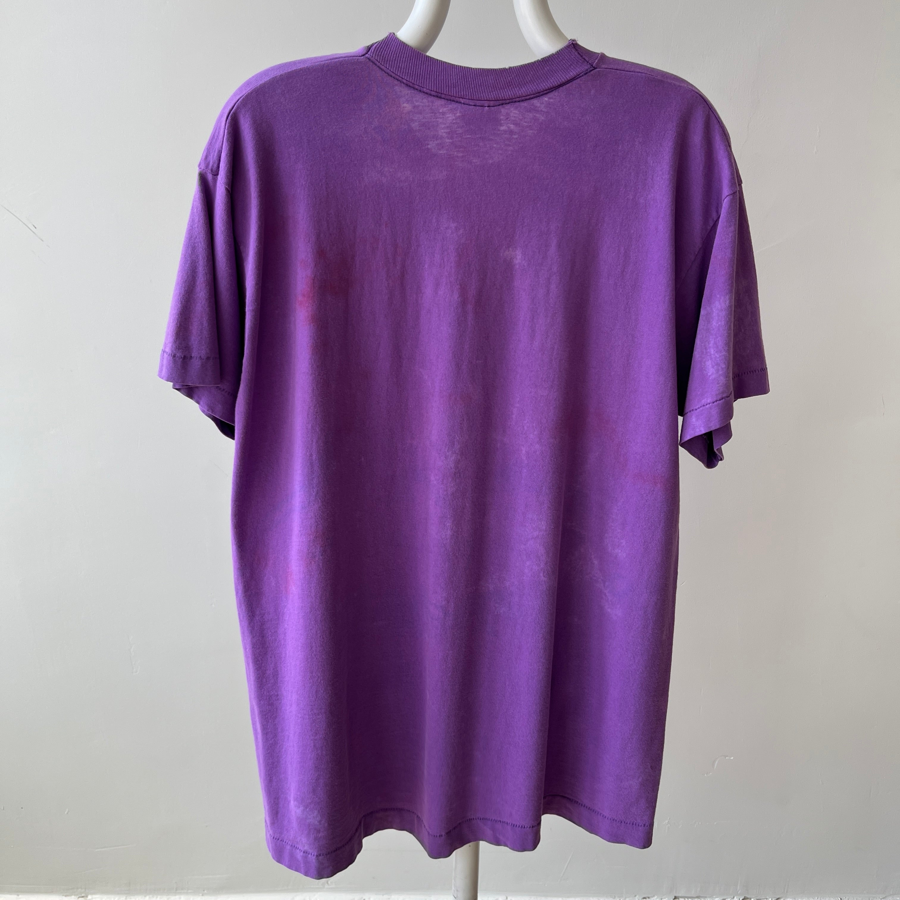 1980s Super Rad Sun Faded Bleached Out Worn Purple Selvedge Pocket T-Shirt