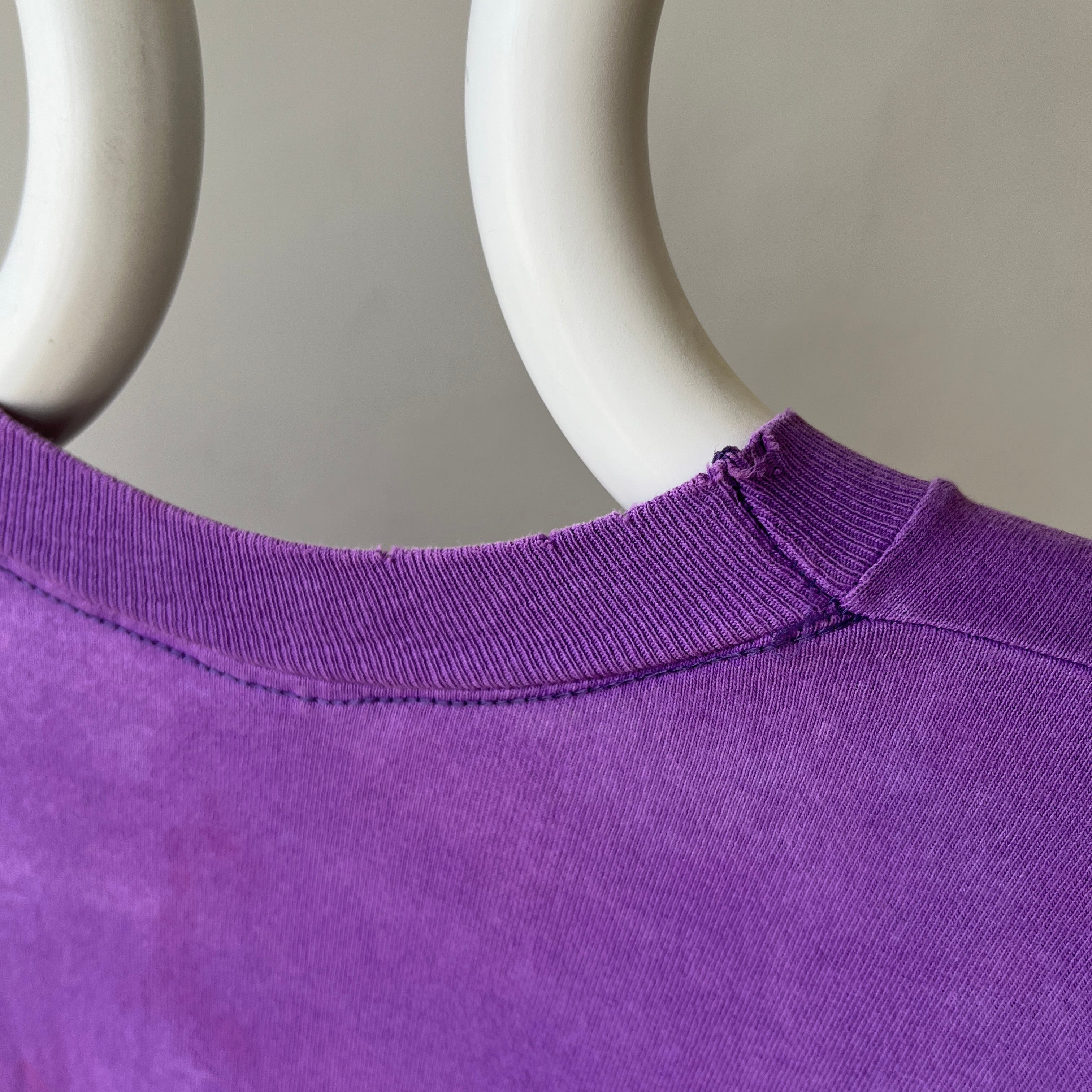1980s Super Rad Sun Faded Bleached Out Worn Purple Selvedge Pocket T-Shirt