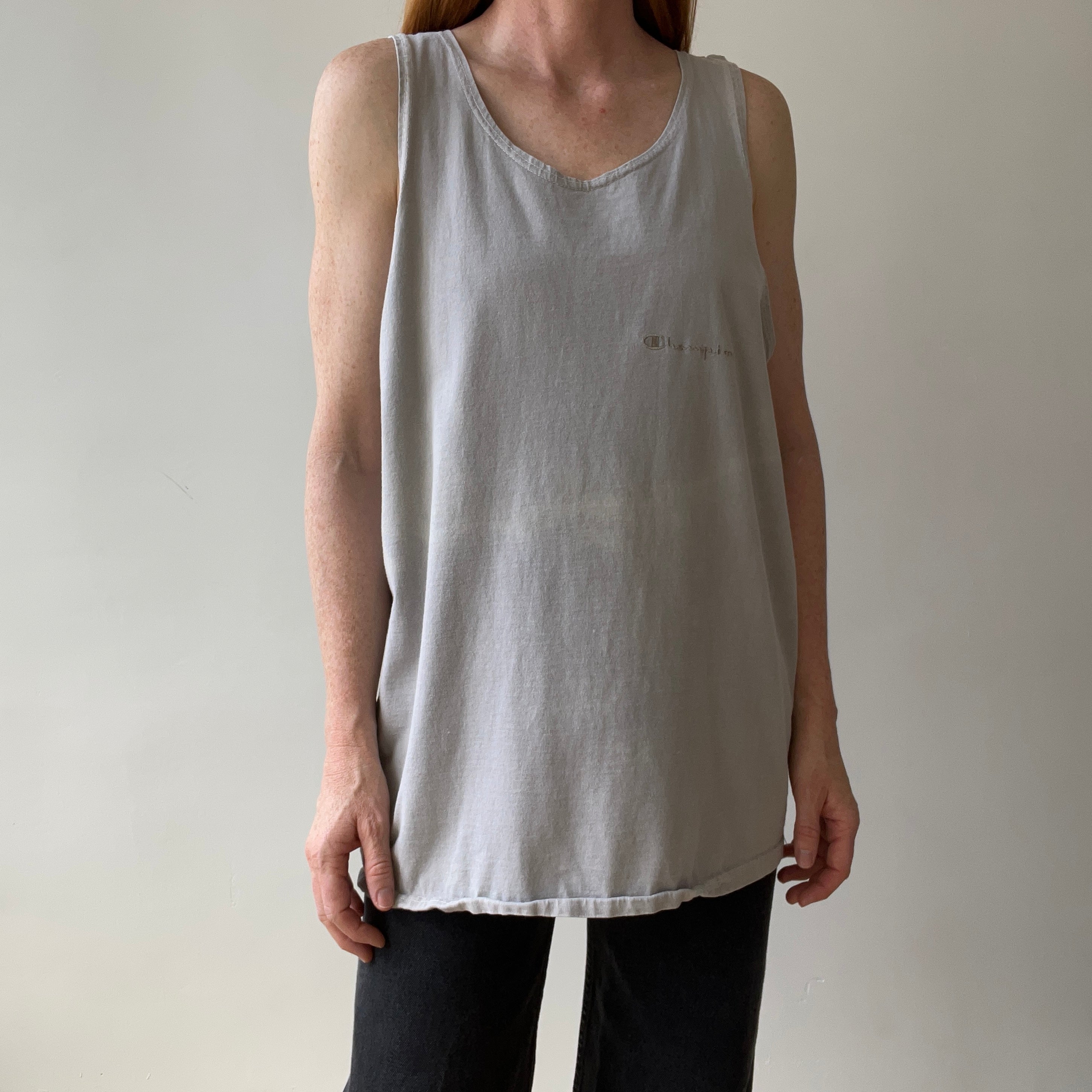 1990s USA Made Champion Sun Faded Grey Tank Top