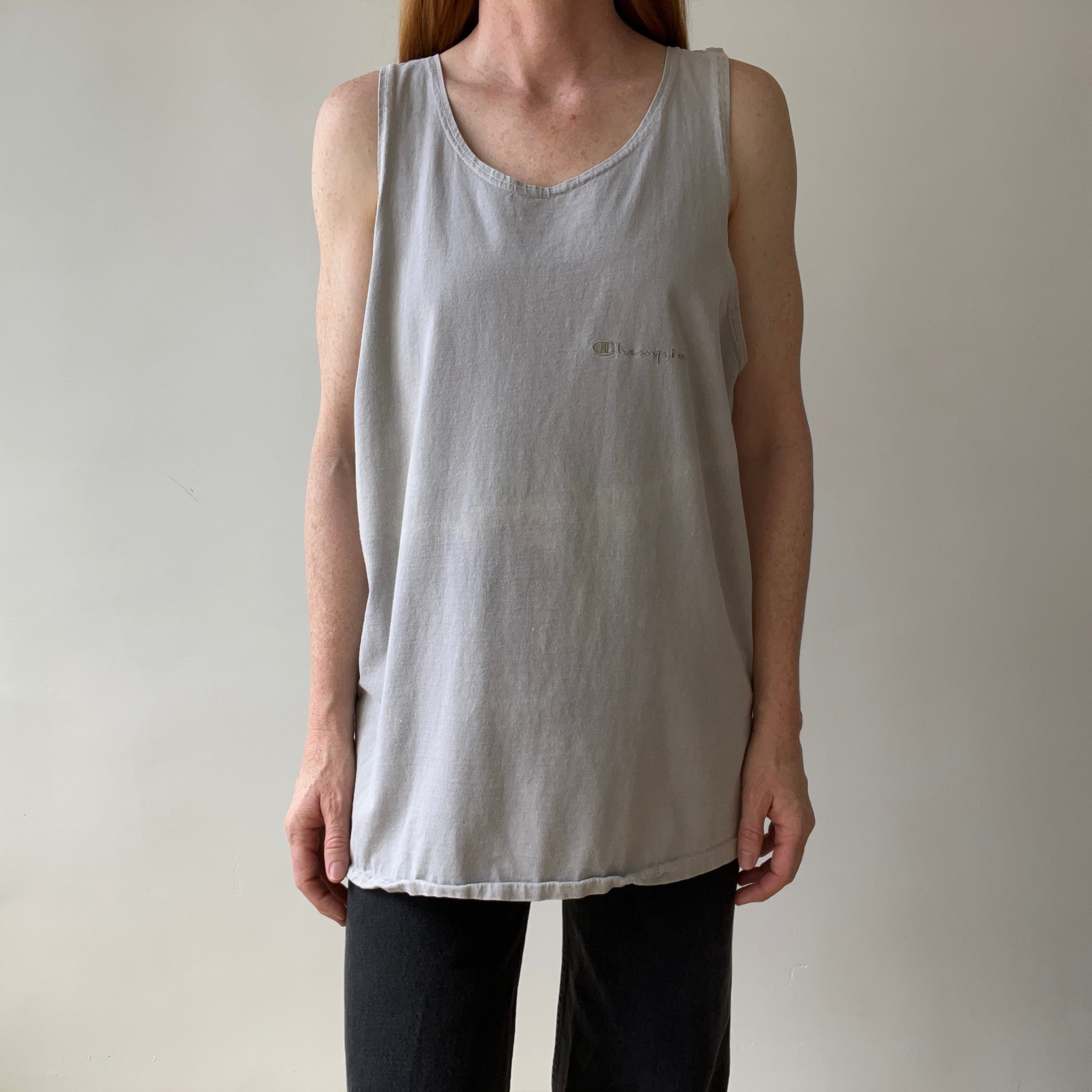 1990s USA Made Champion Sun Faded Grey Tank Top