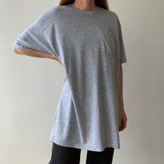 1990s Soft and Slouchy Blank Grey Pocket T-Shirt - XXL