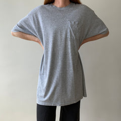 1990s Soft and Slouchy Blank Grey Pocket T-Shirt - XXL