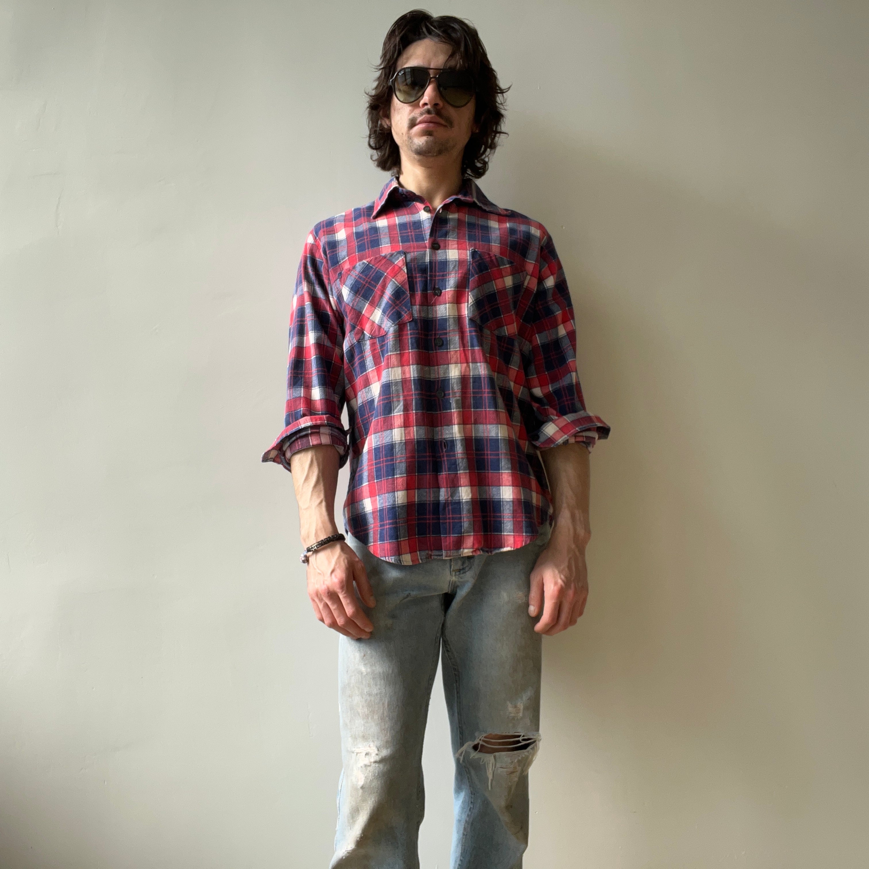 1970/80s Red, White and Blue Single Sided Lightweight Cotton Flannel