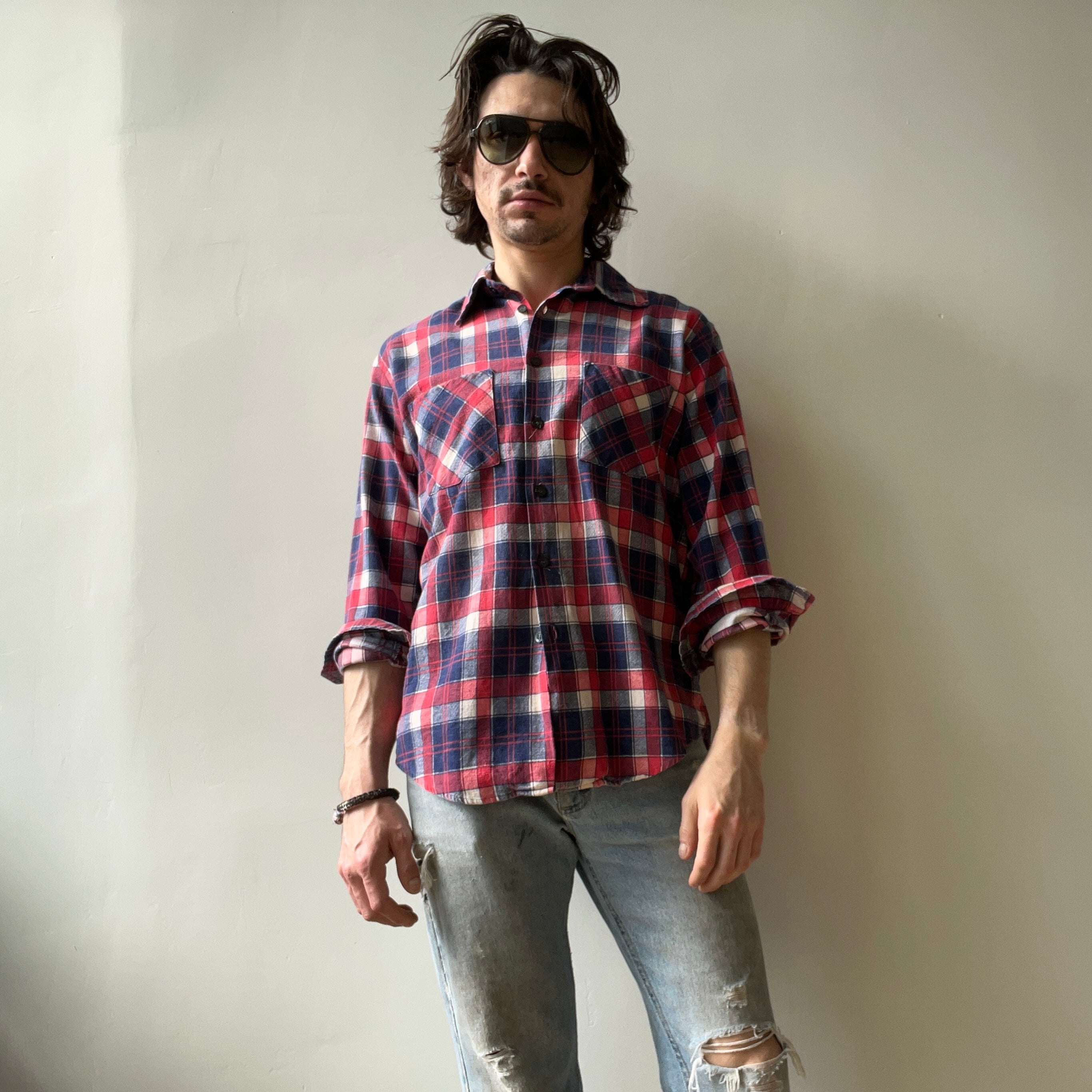 1970/80s Red, White and Blue Single Sided Lightweight Cotton Flannel