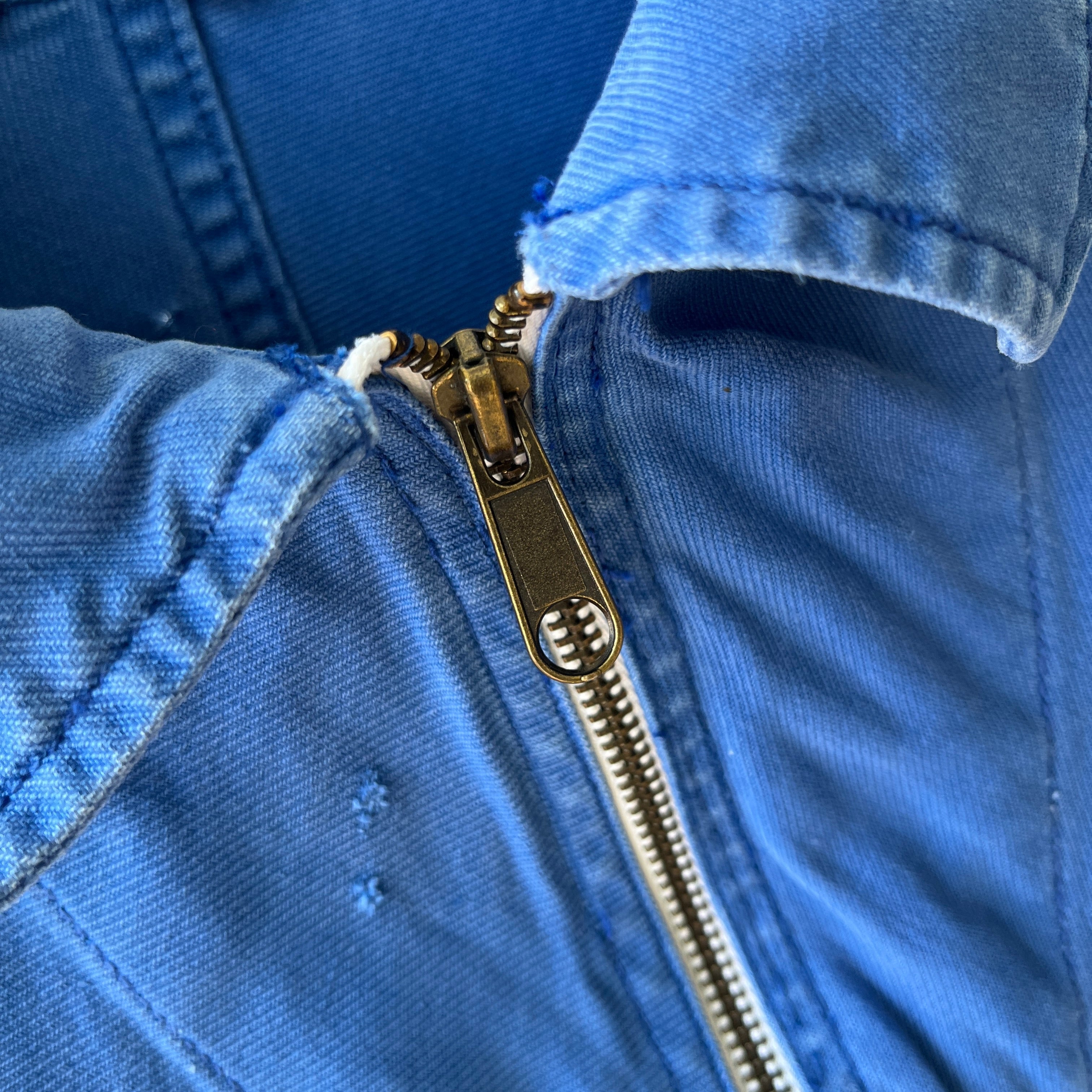 1970s Rare Aldophe Laporte Drop Shoulder Chore Coat with Mending and Replaced Zip