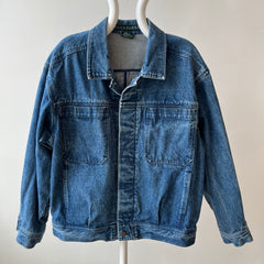 1990s Smith + Hawken Larger Pleated Denim Dad Jacket with Big Chest Pockets