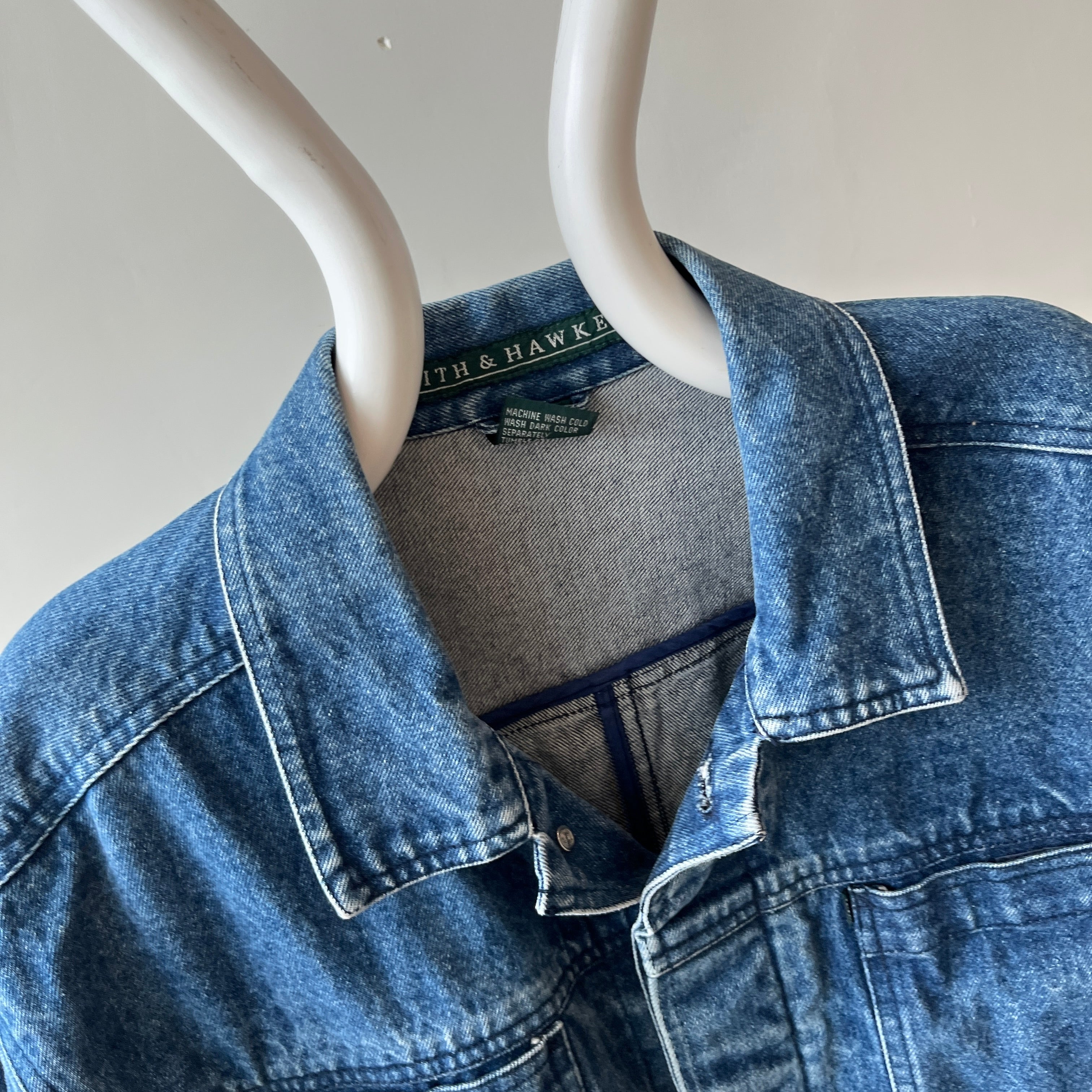 1990s Smith + Hawken Larger Pleated Denim Dad Jacket with Big Chest Pockets