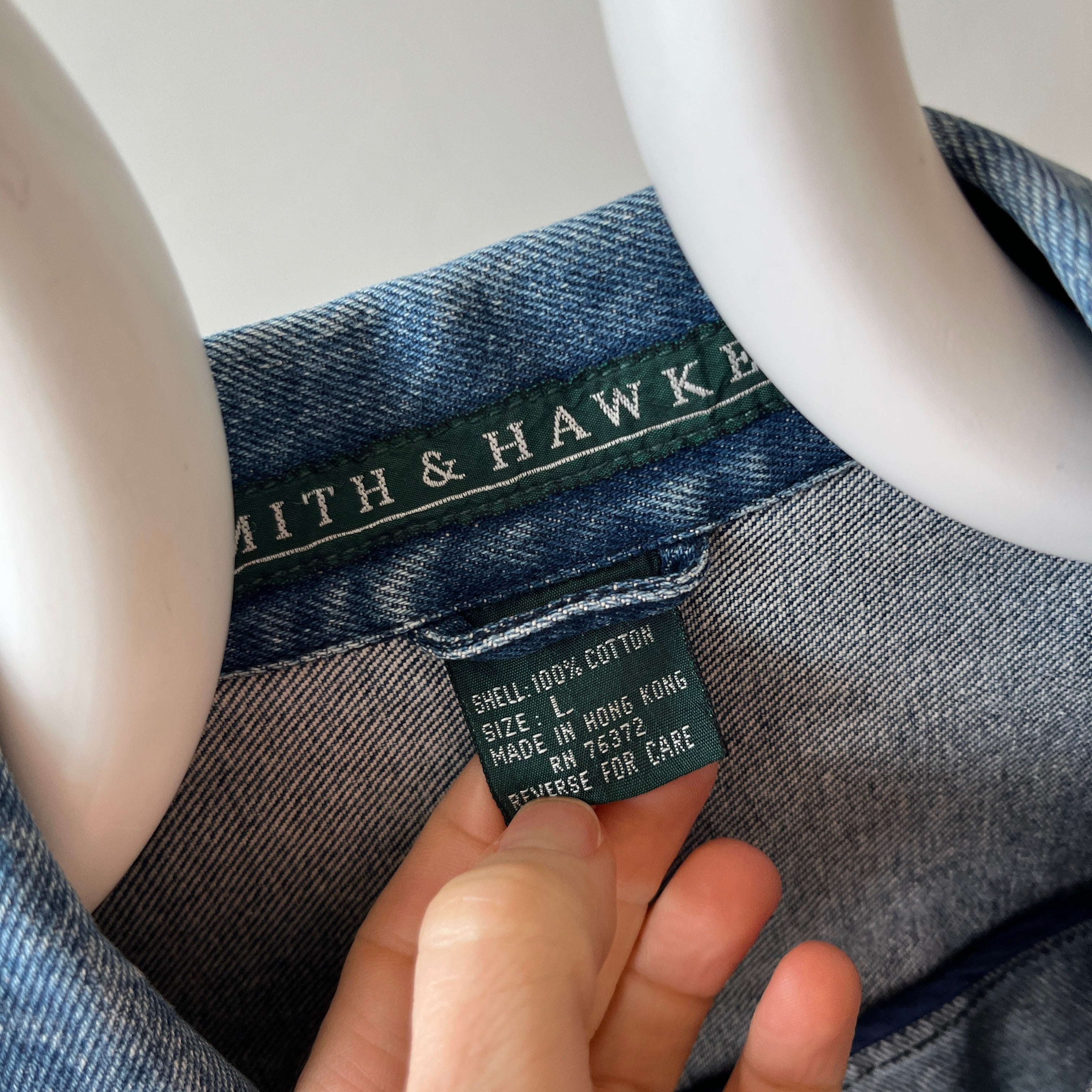 1990s Smith + Hawken Larger Pleated Denim Dad Jacket with Big Chest Pockets