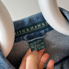 1990s Smith + Hawken Larger Pleated Denim Dad Jacket with Big Chest Pockets