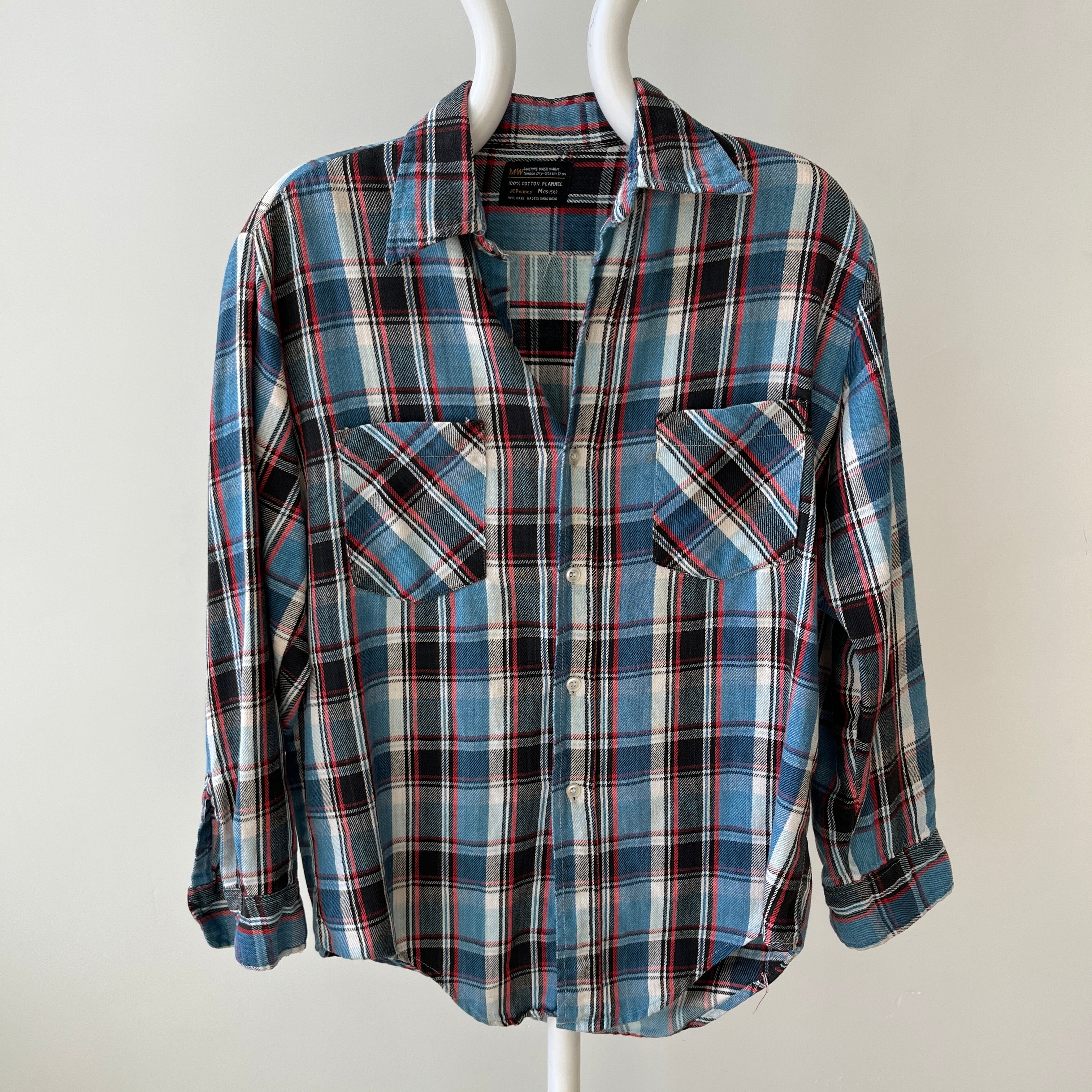 1970/80s Blue and Red Cotton Flannel by JC Penny - Good One!