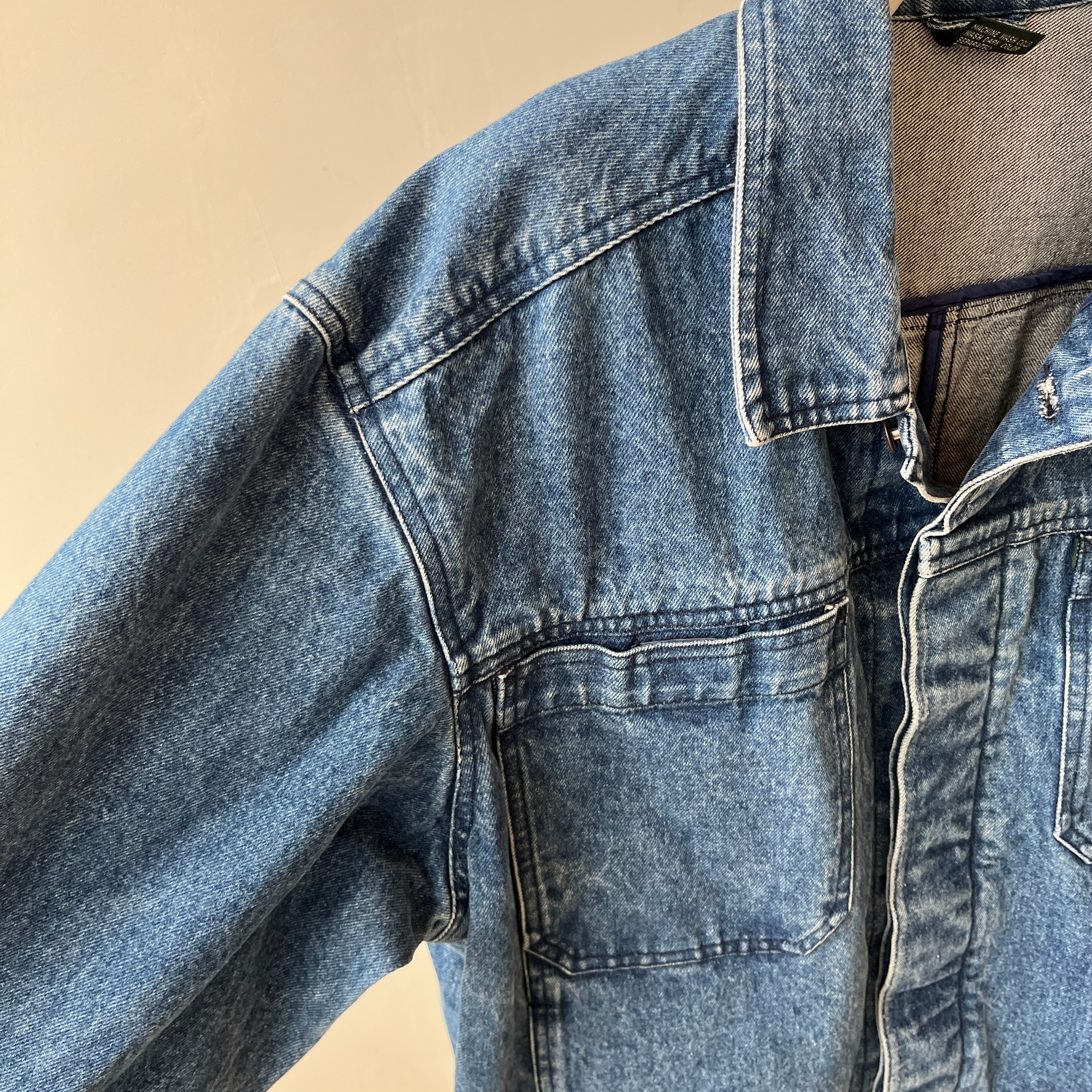 1990s Smith + Hawken Larger Pleated Denim Dad Jacket with Big Chest Pockets