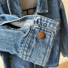 1990s Smith + Hawken Larger Pleated Denim Dad Jacket with Big Chest Pockets