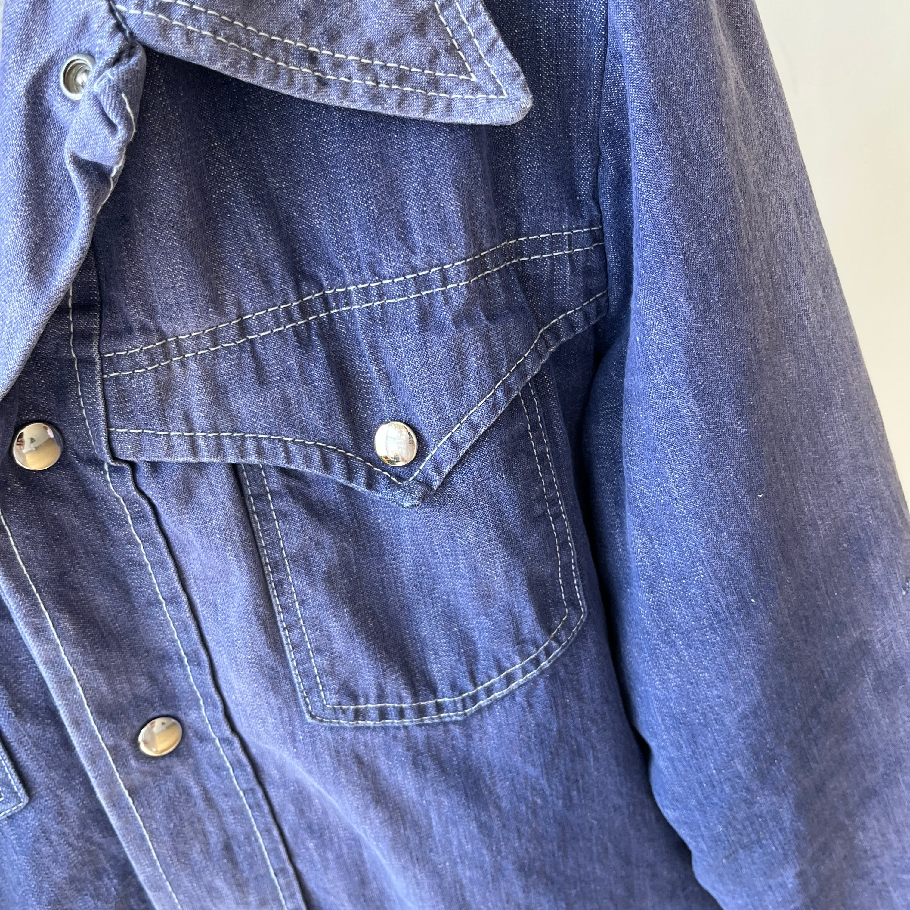 1970s Lined Extra Cool Denim Cowboy Jacket - Snap Front - WOAH