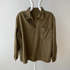 1970s HBT Olive Green Cotton Pullover Top with a Single Button