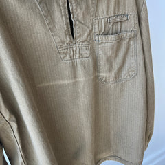 1970s HBT Olive Green Cotton Pullover Top with a Single Button
