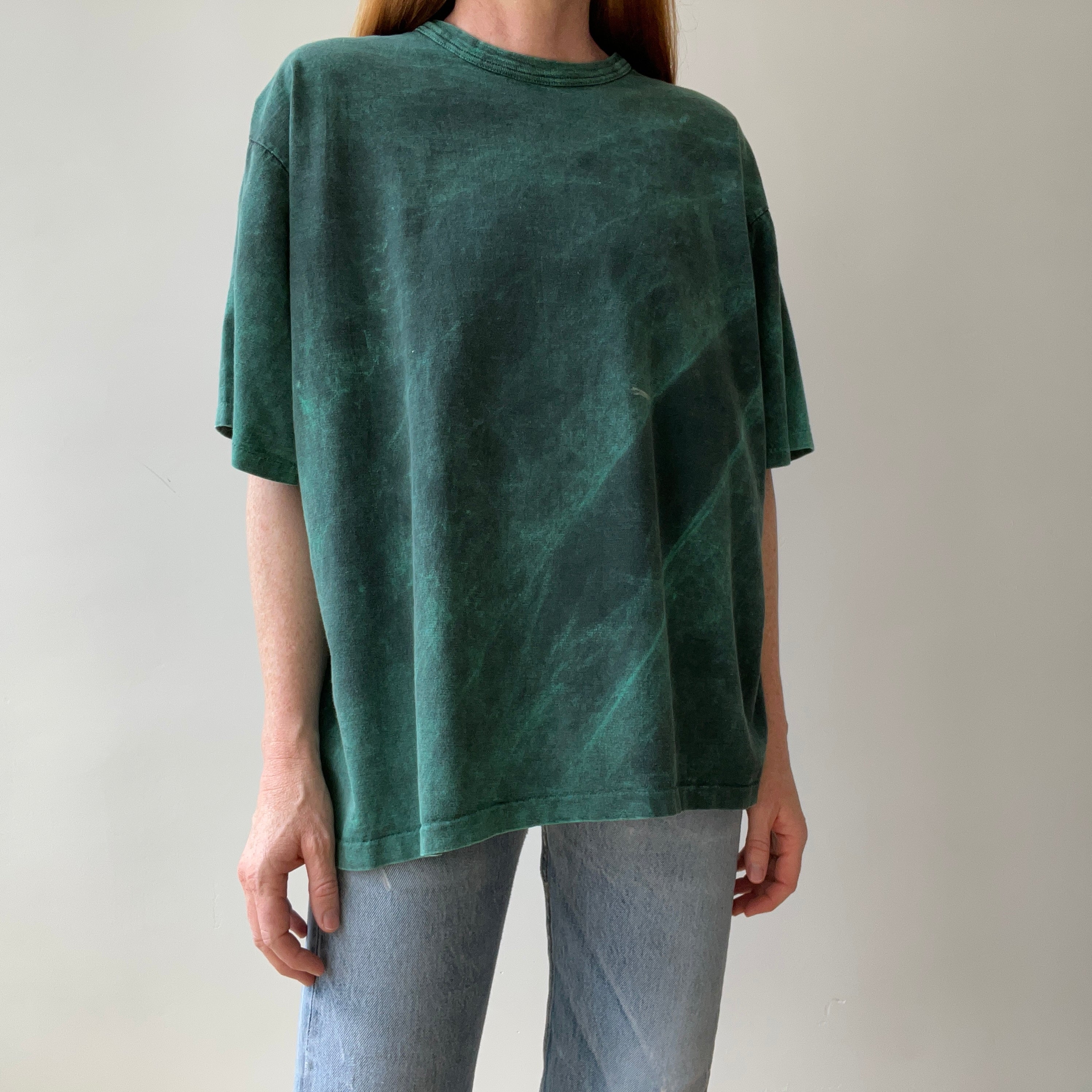 1980s/90s Green and Black Acid Wash T-Shirt - Awesome Fit