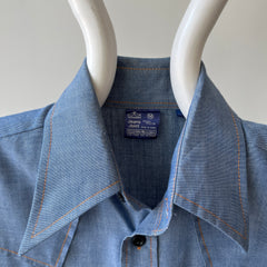 1970's Sears Chambray Style Embroidered Button-Up Shirt