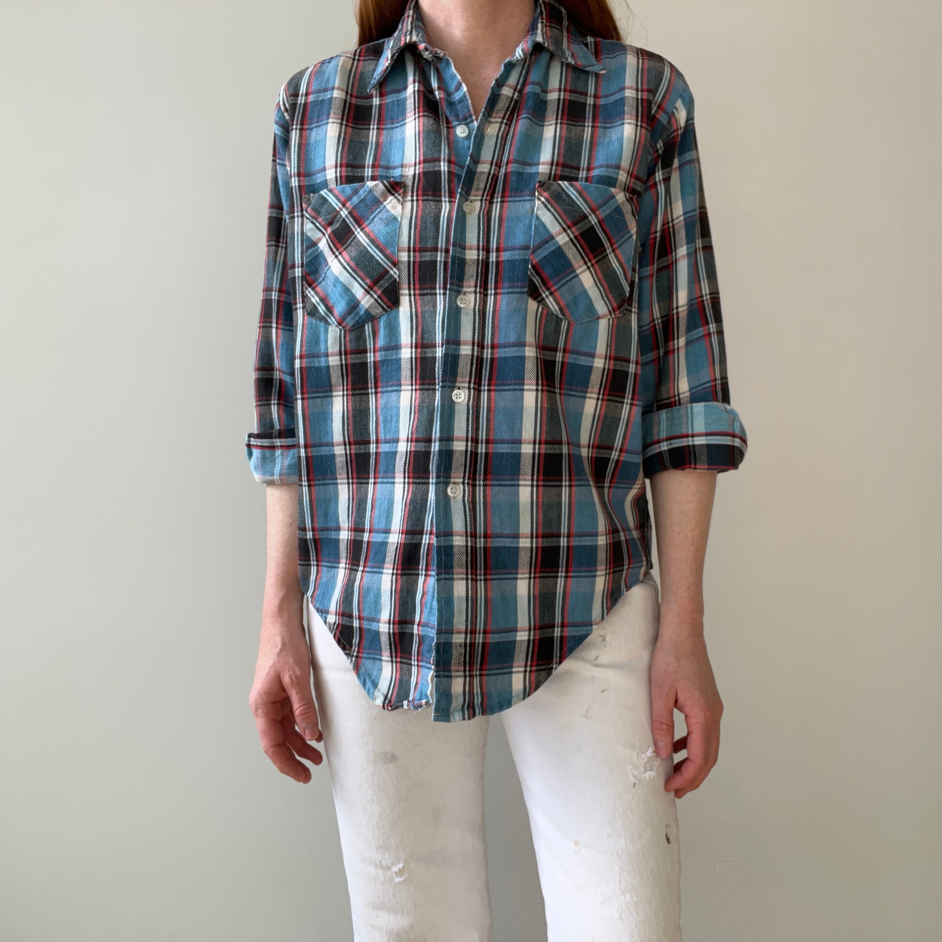 1970/80s Blue and Red Cotton Flannel by JC Penny - Good One!