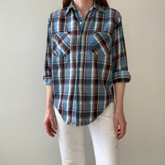 1970/80s Blue and Red Cotton Flannel by JC Penny - Good One!
