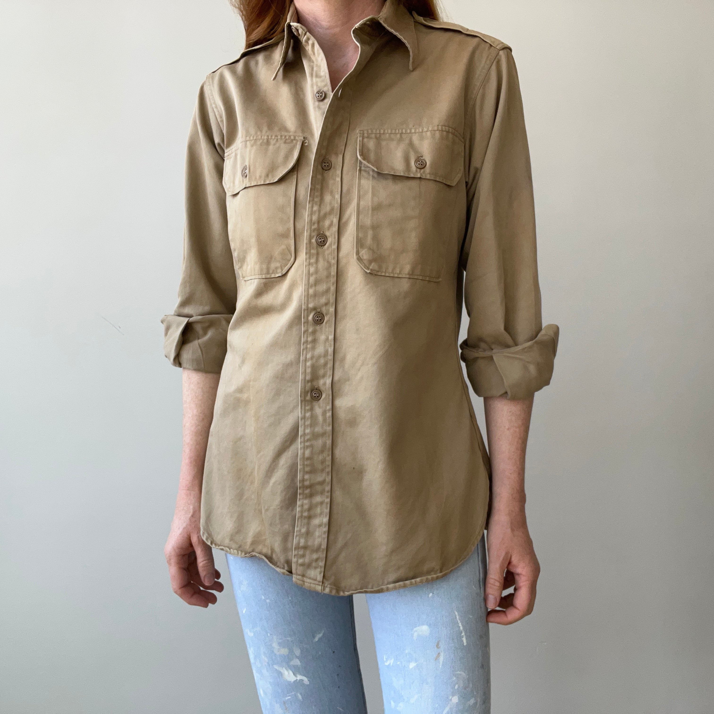 1960's Heavyweight Tan Button-Up Military Shirt