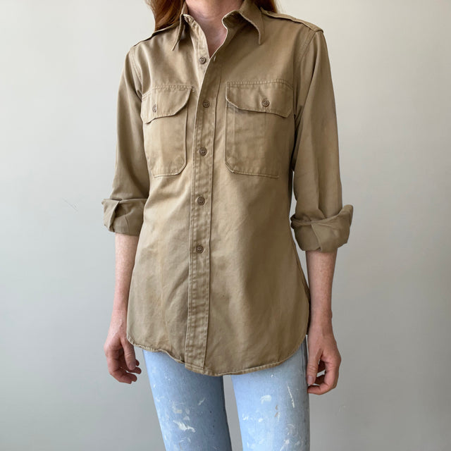 1960's Heavyweight Tan Button-Up Military Shirt