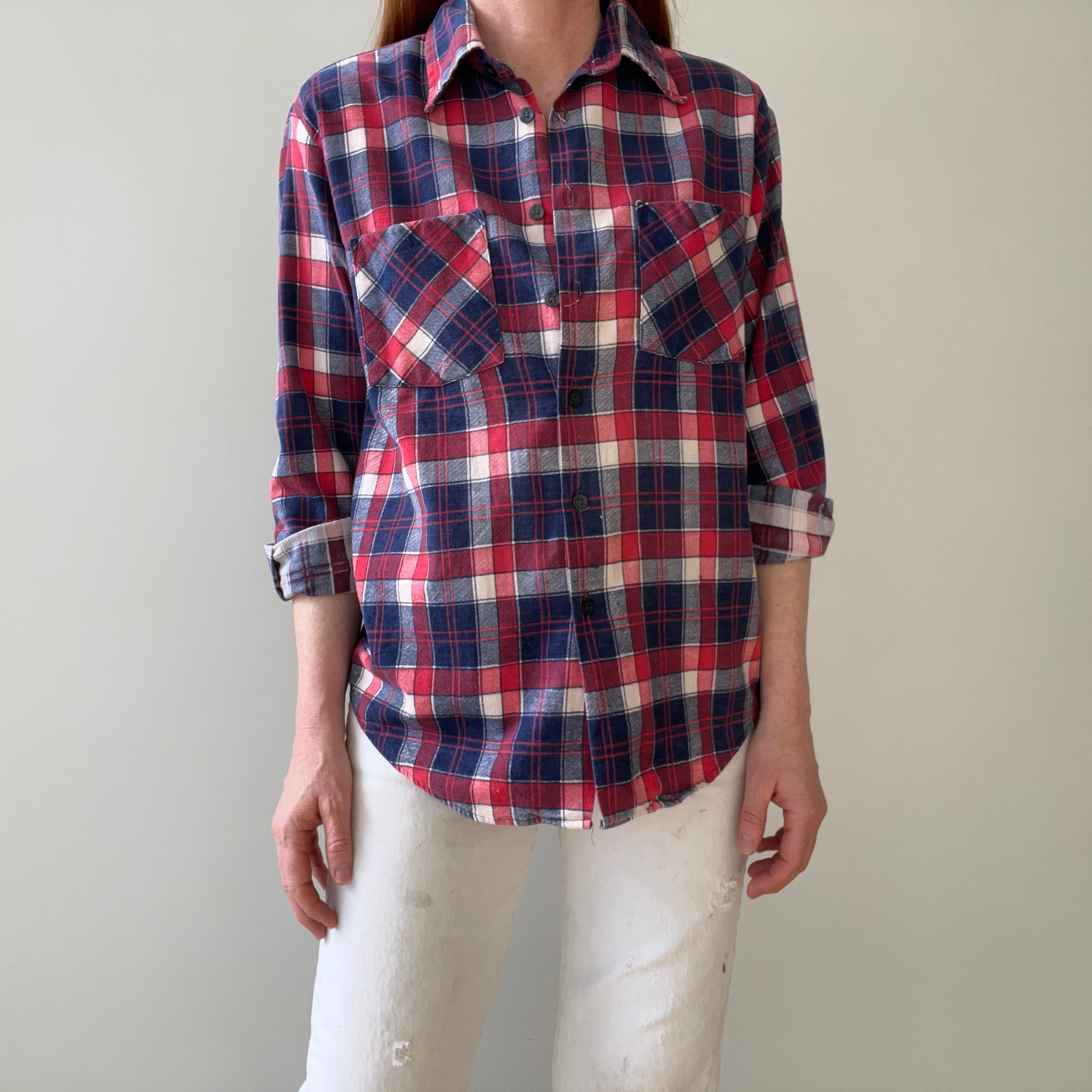 1970/80s Red, White and Blue Single Sided Lightweight Cotton Flannel
