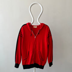 1970s Red and Black Zip Up Hoodie