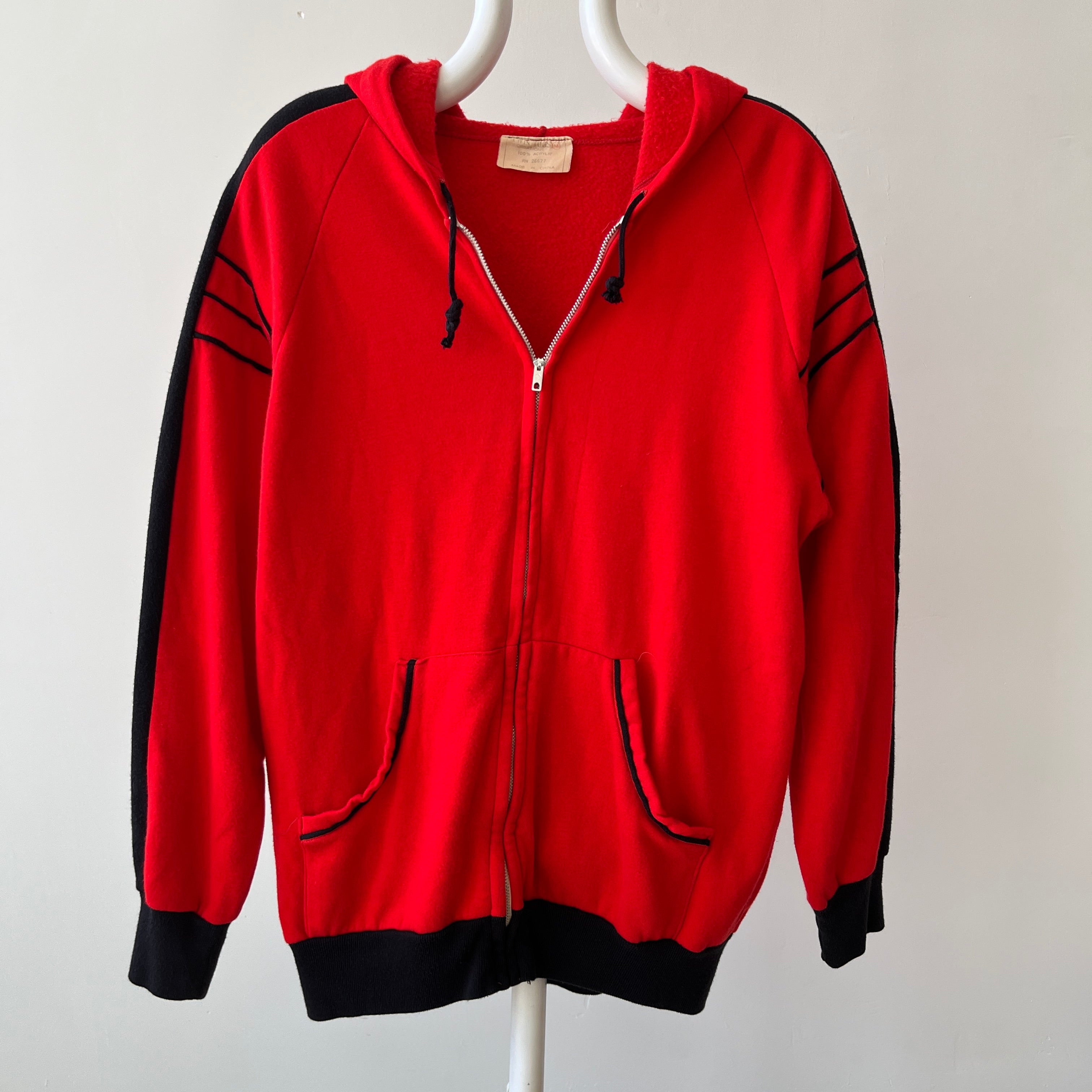 1970s Red and Black Zip Up Hoodie