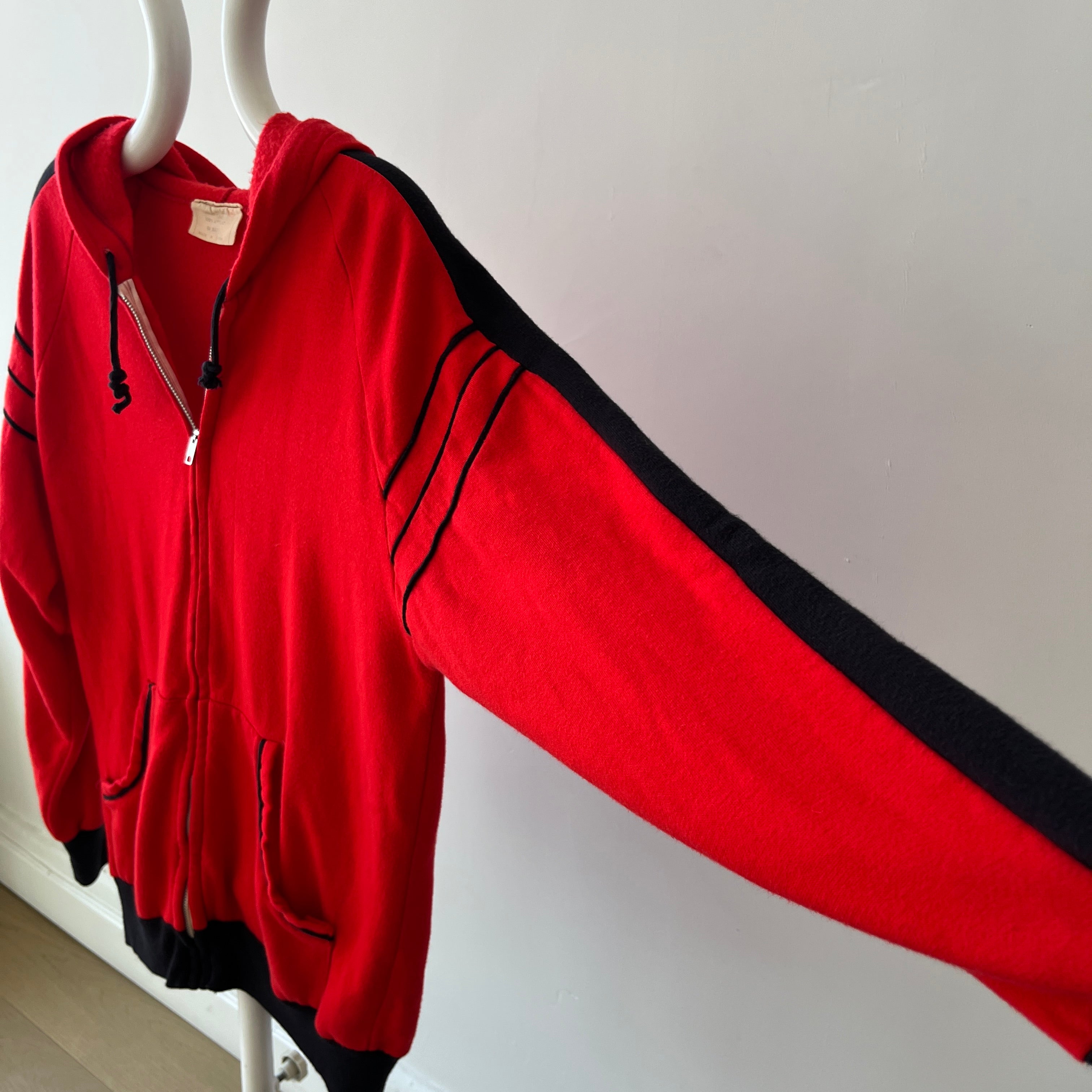 1970s Red and Black Zip Up Hoodie