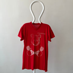 1980s Ohio State Teddy Bear V Neck T-Shirt - Very Faded, Soft and Slouchy