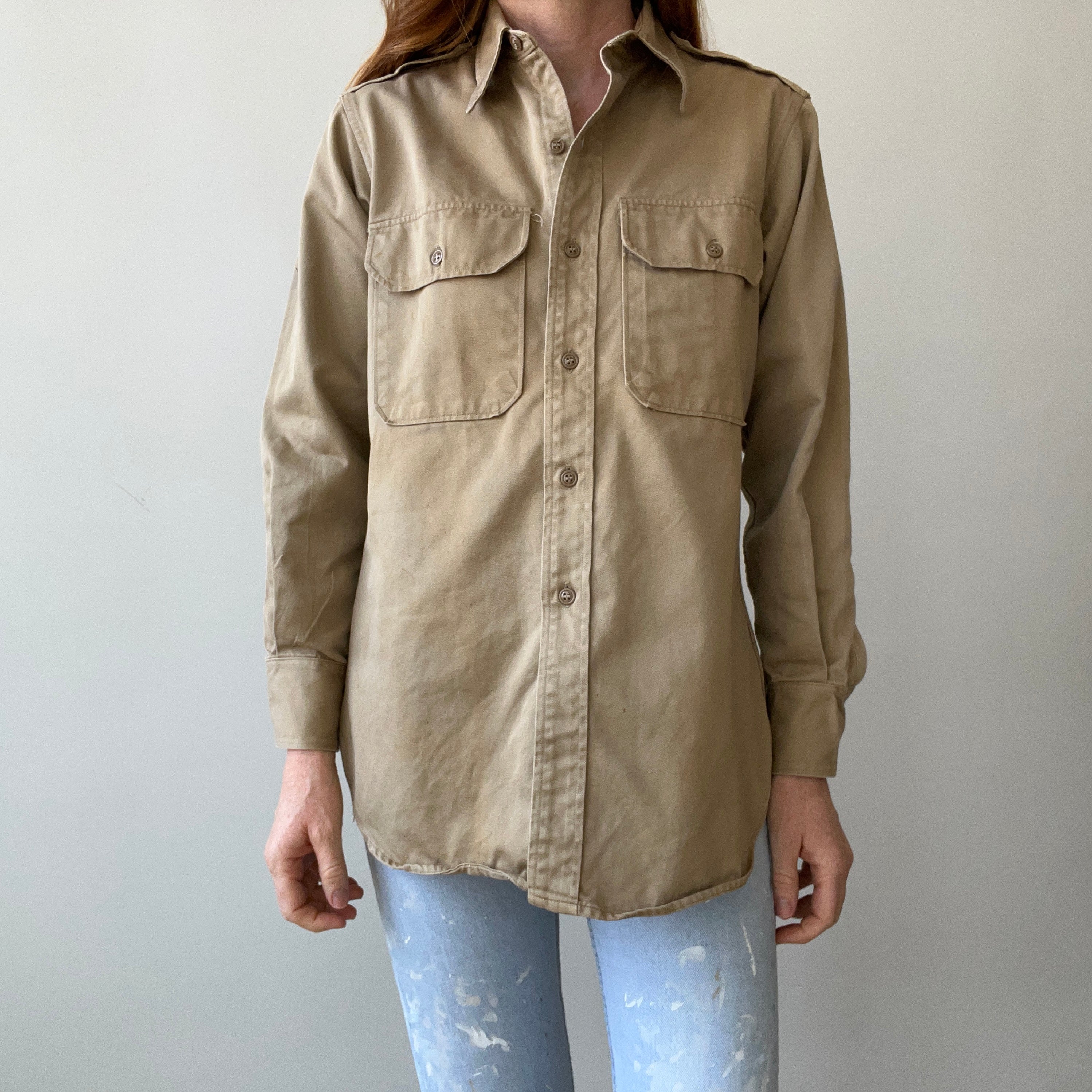 1960's Heavyweight Tan Button-Up Military Shirt