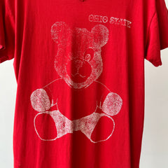 1980s Ohio State Teddy Bear V Neck T-Shirt - Very Faded, Soft and Slouchy