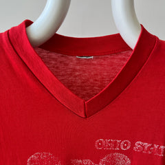 1980s Ohio State Teddy Bear V Neck T-Shirt - Very Faded, Soft and Slouchy