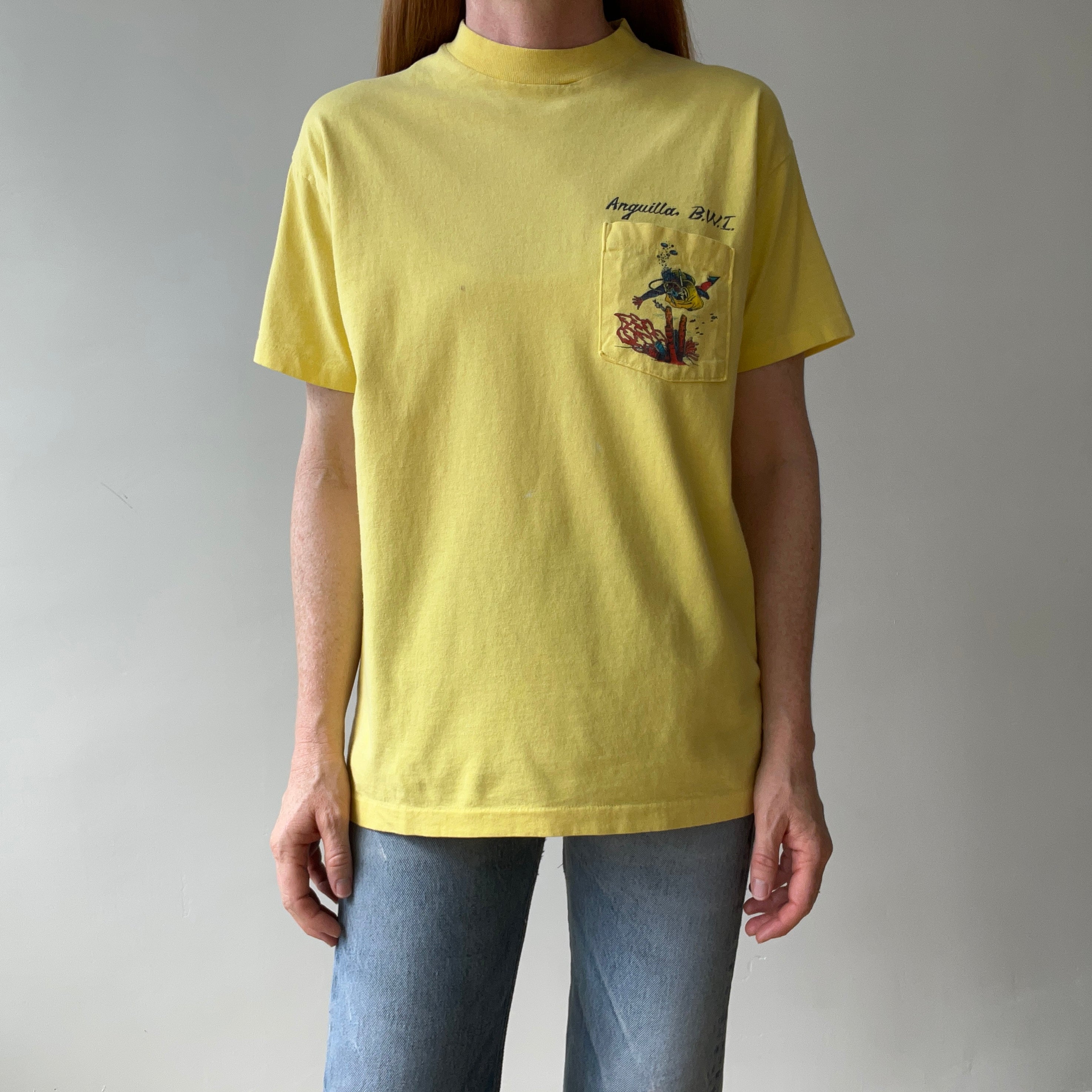 1980s Anguilla B.W.I Pocket T Shirt