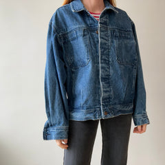 1990s Smith + Hawken Larger Pleated Denim Dad Jacket with Big Chest Pockets