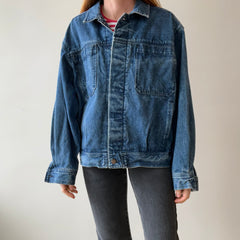 1990s Smith + Hawken Larger Pleated Denim Dad Jacket with Big Chest Pockets