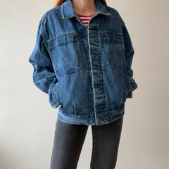 1990s Smith + Hawken Larger Pleated Denim Dad Jacket with Big Chest Pockets