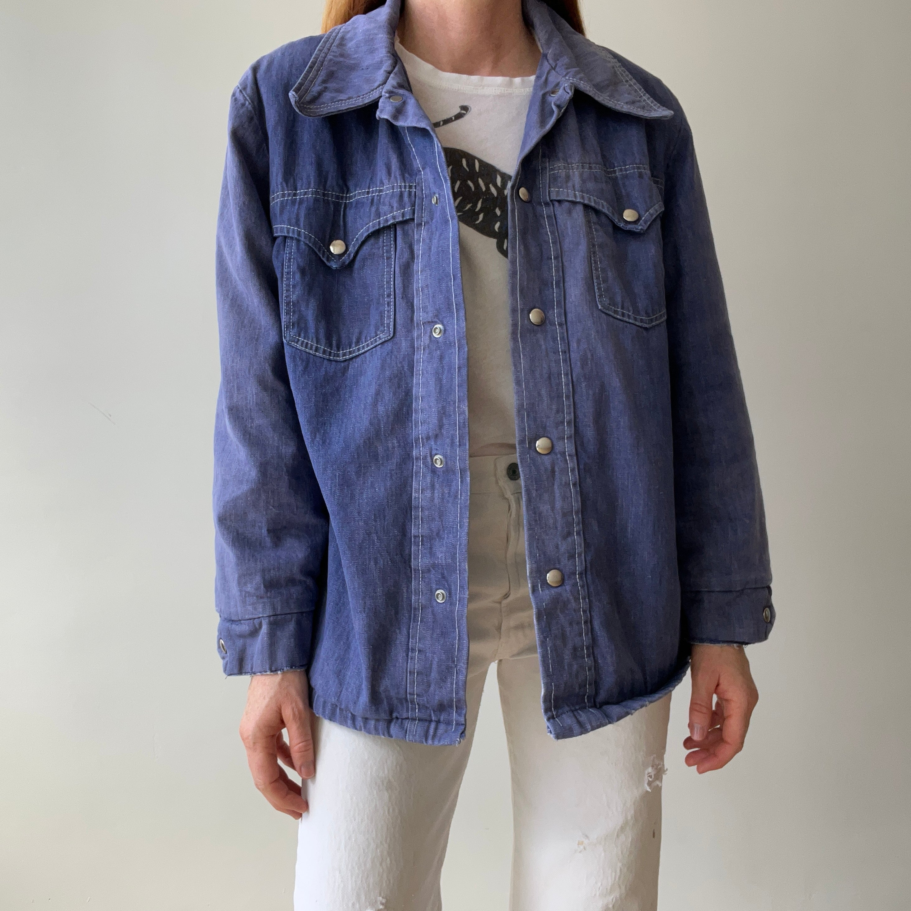 1970s Lined Extra Cool Denim Cowboy Jacket - Snap Front - WOAH