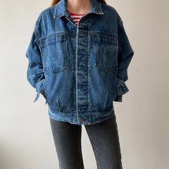 1990s Smith + Hawken Larger Pleated Denim Dad Jacket with Big Chest Pockets