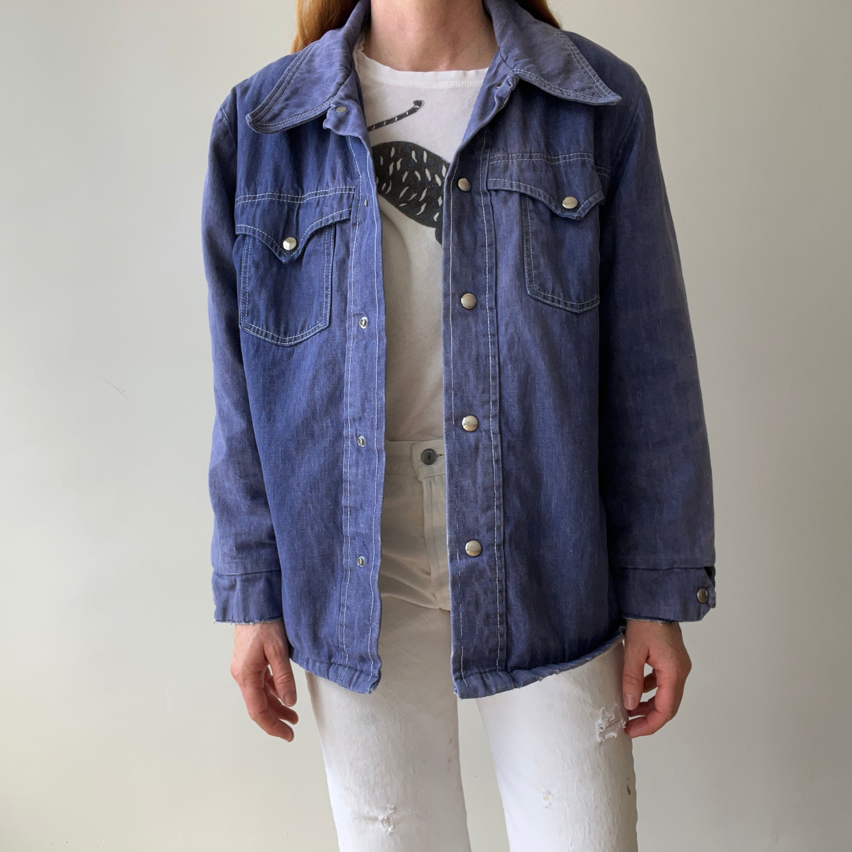 1970s Lined Extra Cool Denim Cowboy Jacket - Snap Front - WOAH