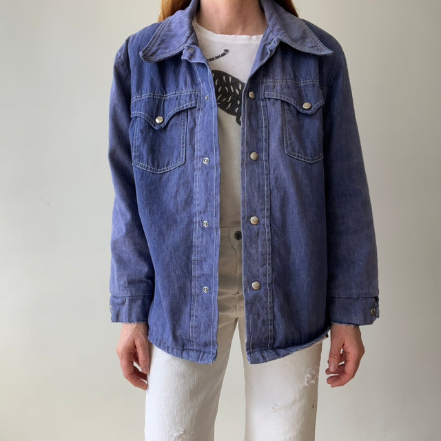 1970s Lined Extra Cool Denim Cowboy Jacket - Snap Front - WOAH